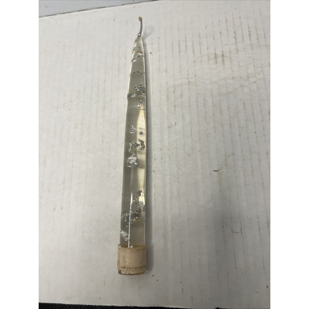 Vintage MCM Clear Acrylic Lucite Taper Candle Silver Flecks 8"